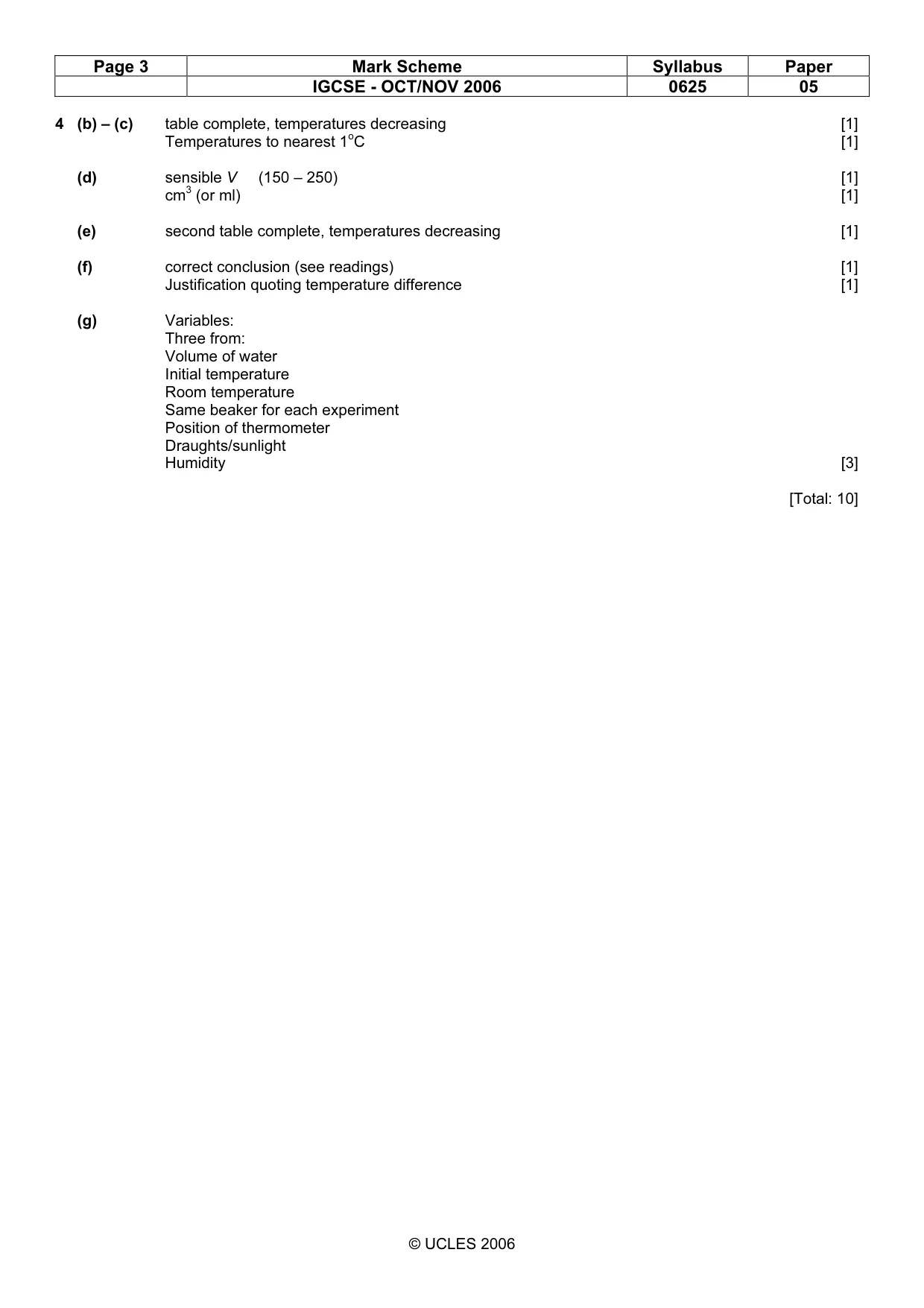 Mark scheme, page 3 of 3