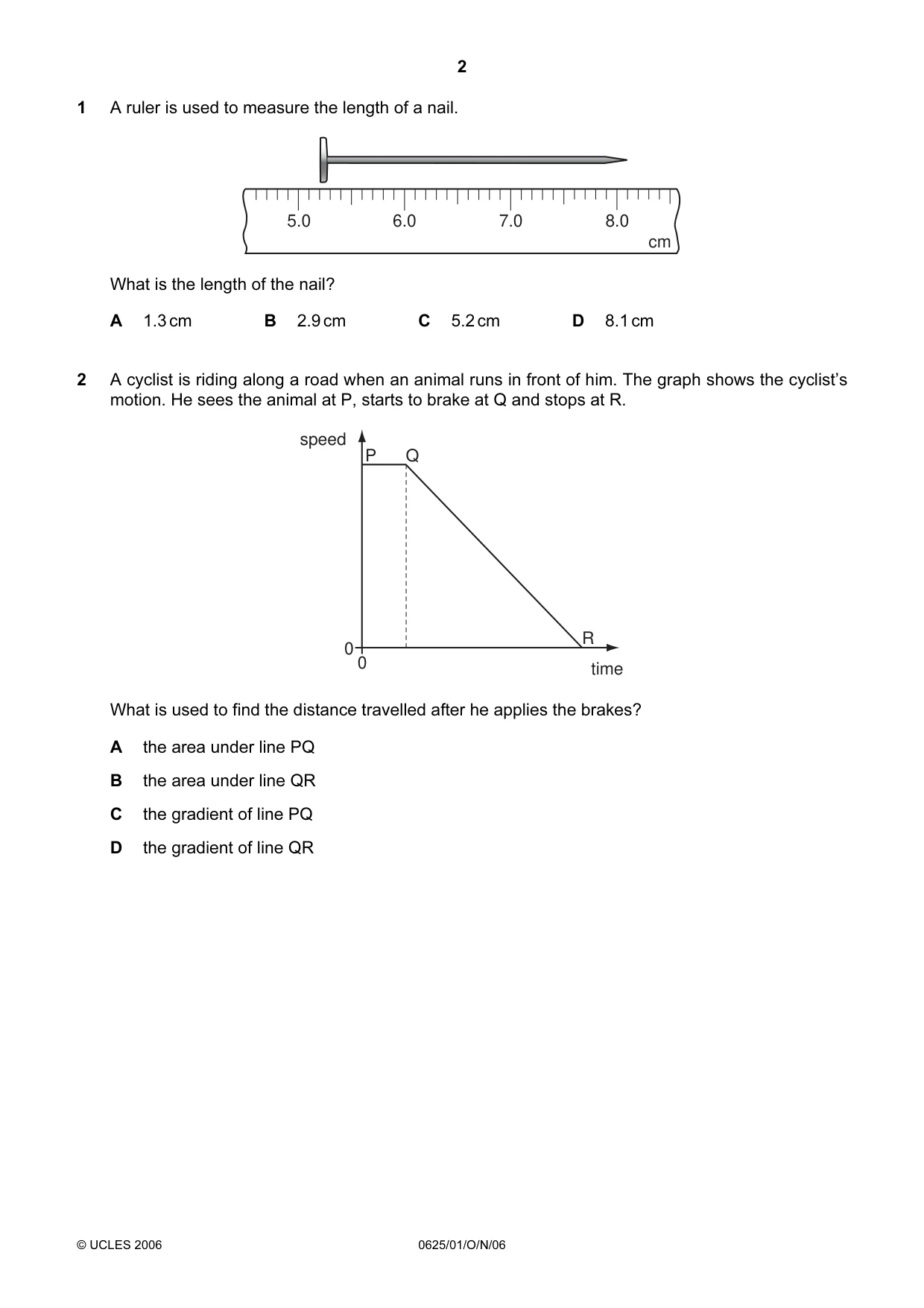 Cambridge IGCSE Physics 0625 2006 Oct/Nov Paper 1 · Variant 1 question paper, page 2 of 20