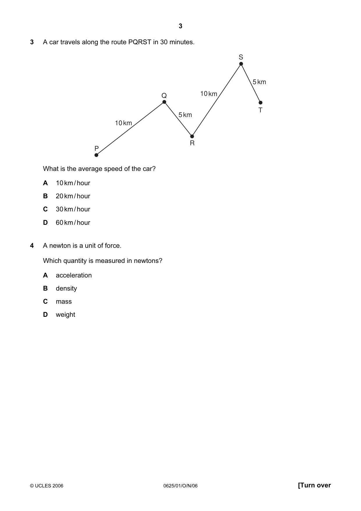 Cambridge IGCSE Physics 0625 2006 Oct/Nov Paper 1 · Variant 1 question paper, page 3 of 20