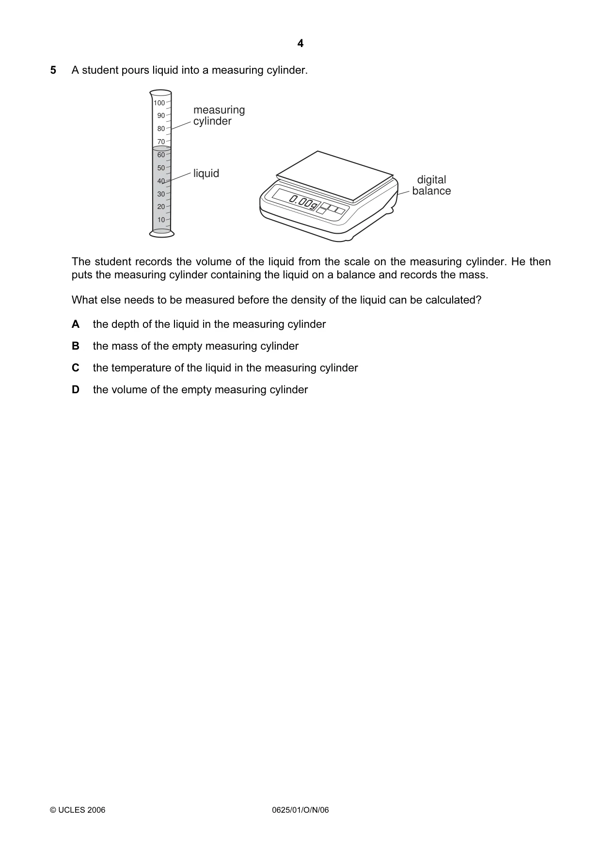 Cambridge IGCSE Physics 0625 2006 Oct/Nov Paper 1 · Variant 1 question paper, page 4 of 20