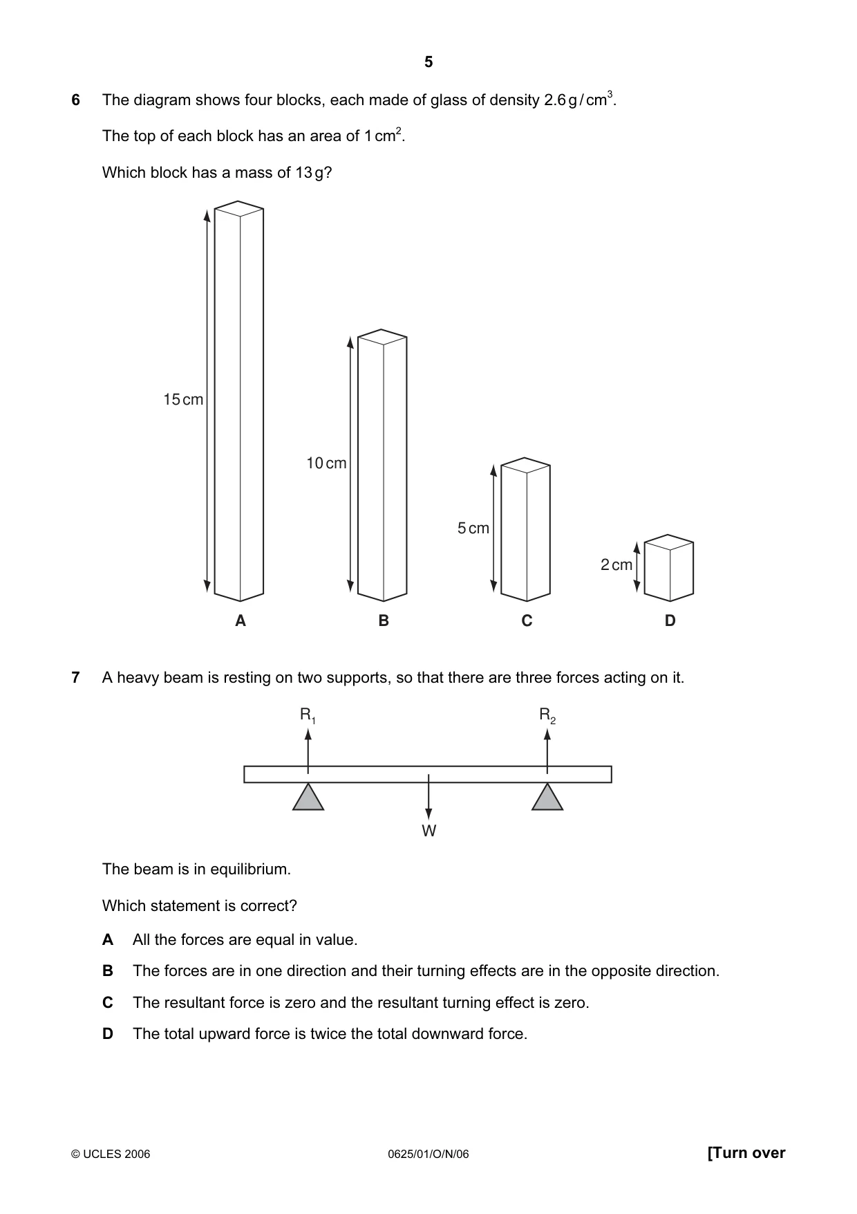 Cambridge IGCSE Physics 0625 2006 Oct/Nov Paper 1 · Variant 1 question paper, page 5 of 20