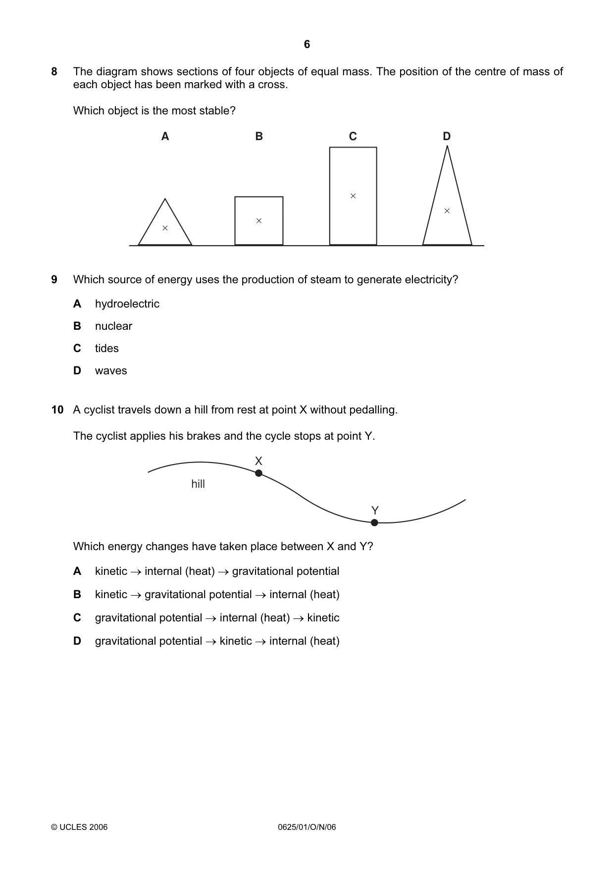 Cambridge IGCSE Physics 0625 2006 Oct/Nov Paper 1 · Variant 1 question paper, page 6 of 20