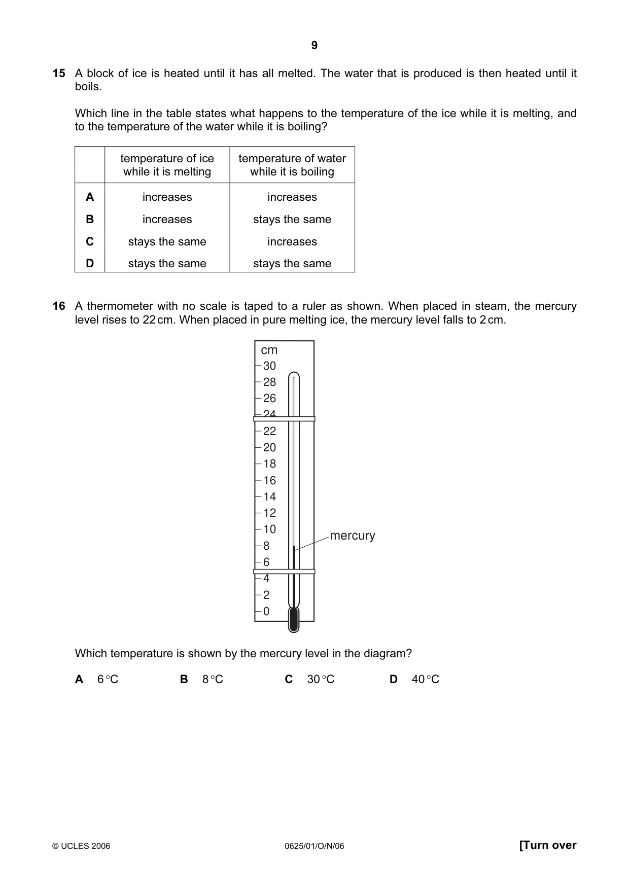 Cambridge IGCSE Physics 0625 2006 Oct/Nov Paper 1 · Variant 1 question paper, page 9 of 20