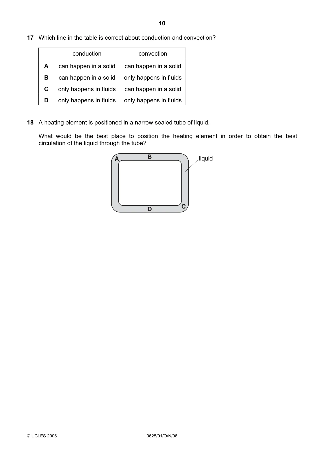 Cambridge IGCSE Physics 0625 2006 Oct/Nov Paper 1 · Variant 1 question paper, page 10 of 20
