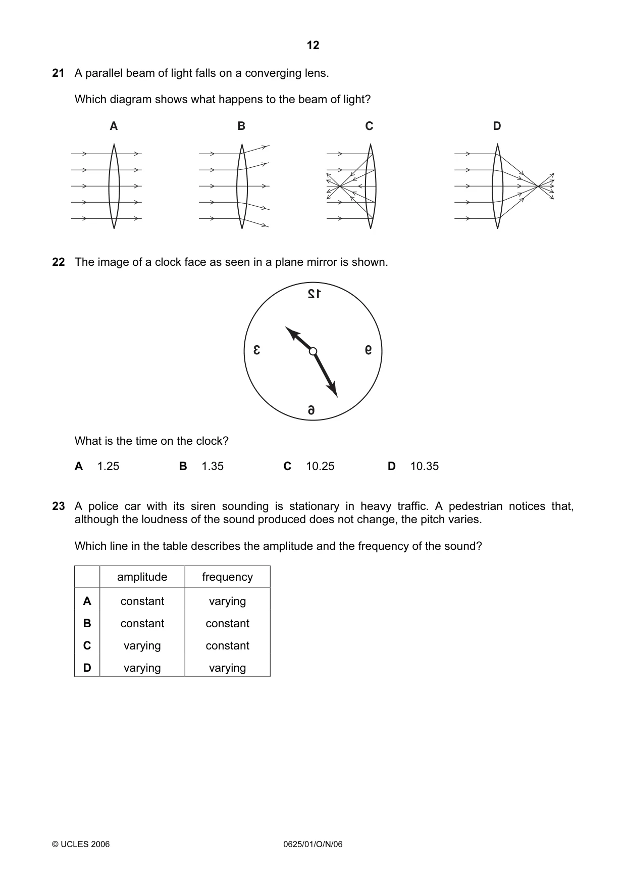 Cambridge IGCSE Physics 0625 2006 Oct/Nov Paper 1 · Variant 1 question paper, page 12 of 20