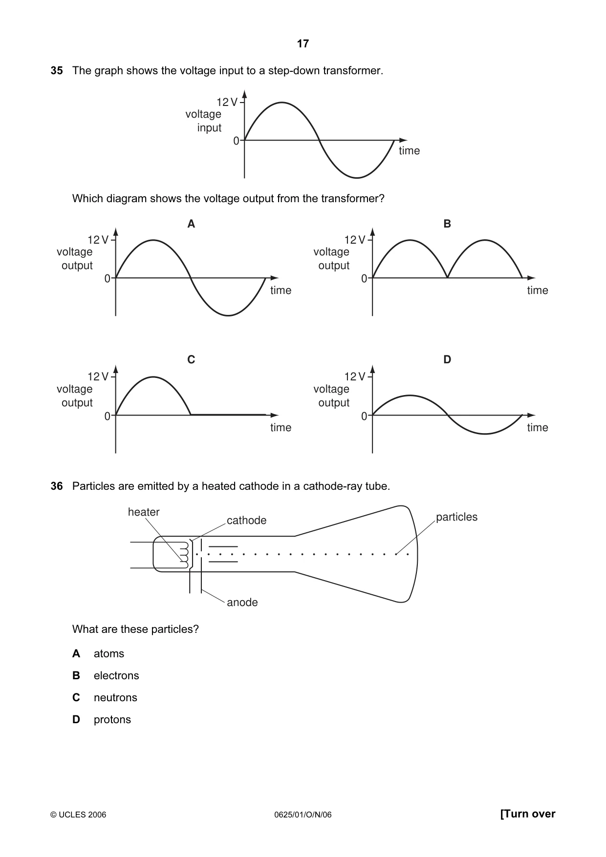 Cambridge IGCSE Physics 0625 2006 Oct/Nov Paper 1 · Variant 1 question paper, page 17 of 20