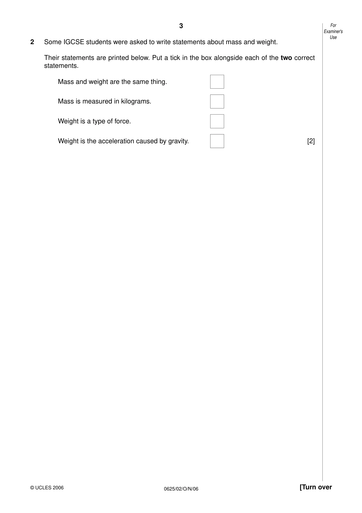 Cambridge IGCSE Physics 0625 2006 Oct/Nov Paper 2 · Variant 1 question paper, page 3 of 16