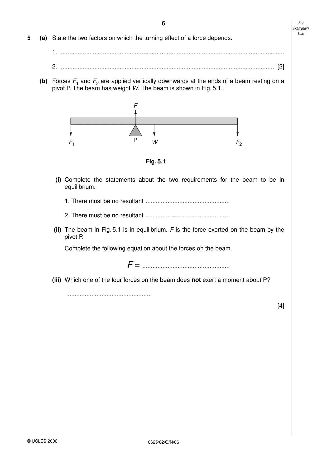 Cambridge IGCSE Physics 0625 2006 Oct/Nov Paper 2 · Variant 1 question paper, page 6 of 16