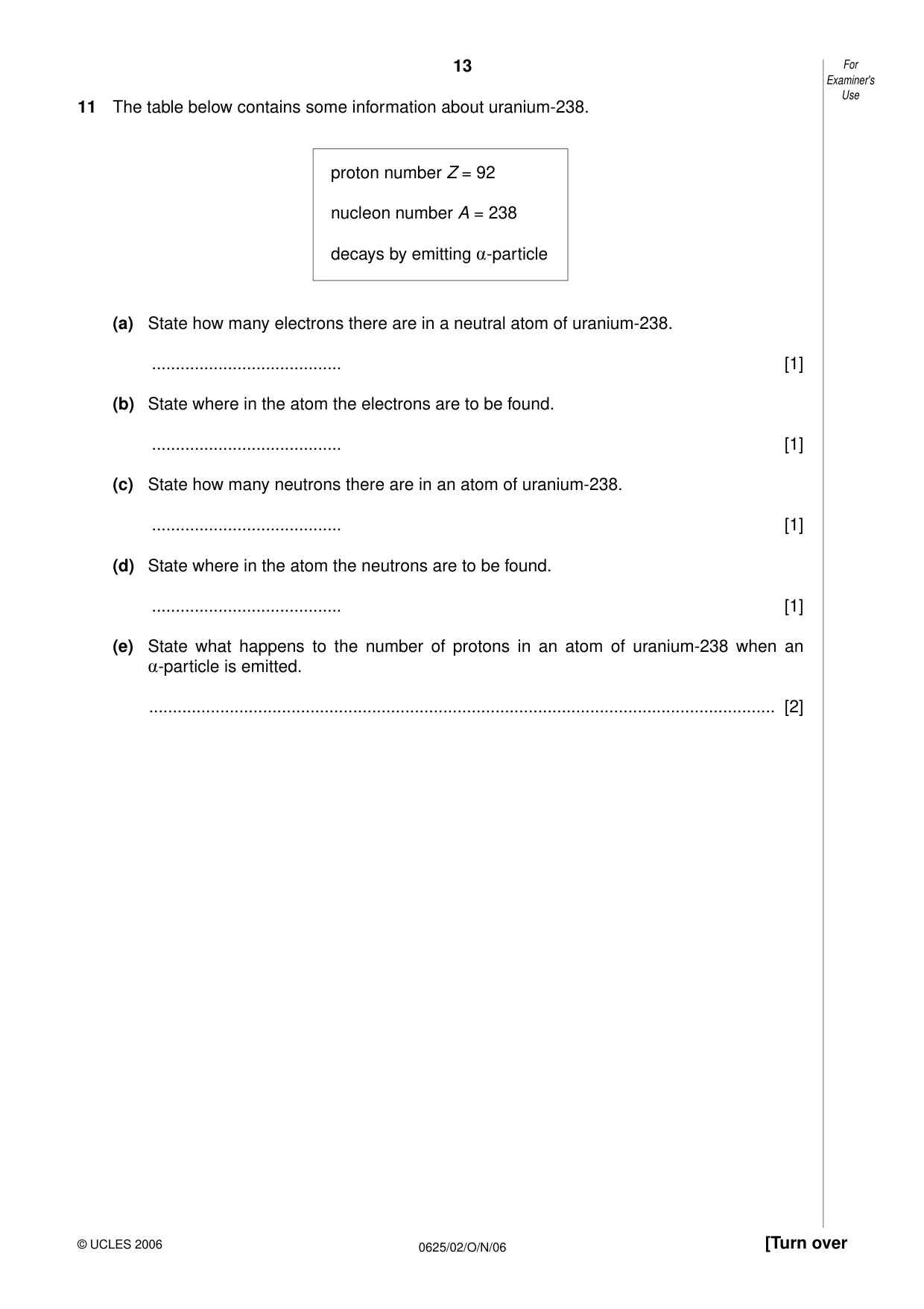 Cambridge IGCSE Physics 0625 2006 Oct/Nov Paper 2 · Variant 1 question paper, page 13 of 16