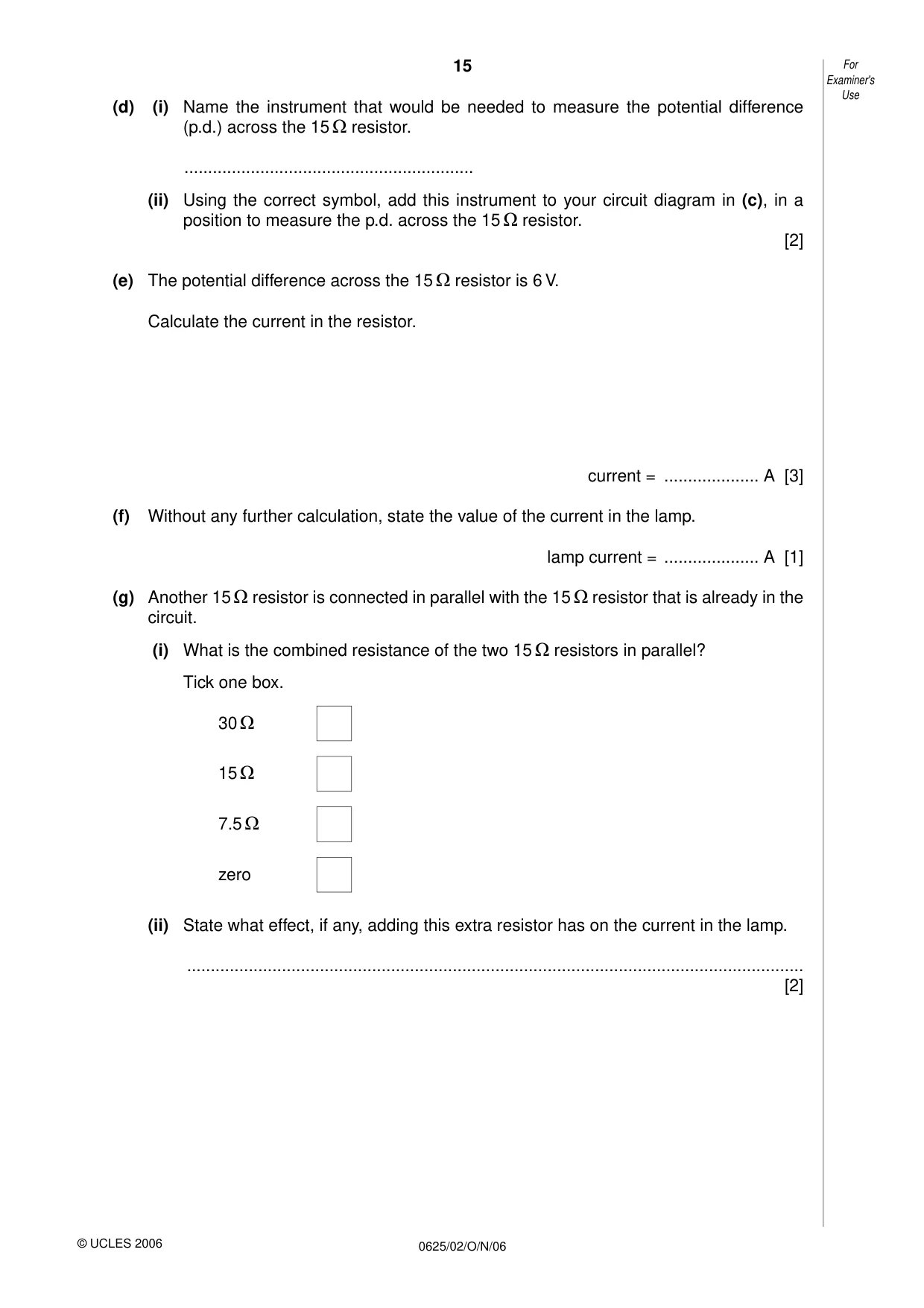 Cambridge IGCSE Physics 0625 2006 Oct/Nov Paper 2 · Variant 1 question paper, page 15 of 16