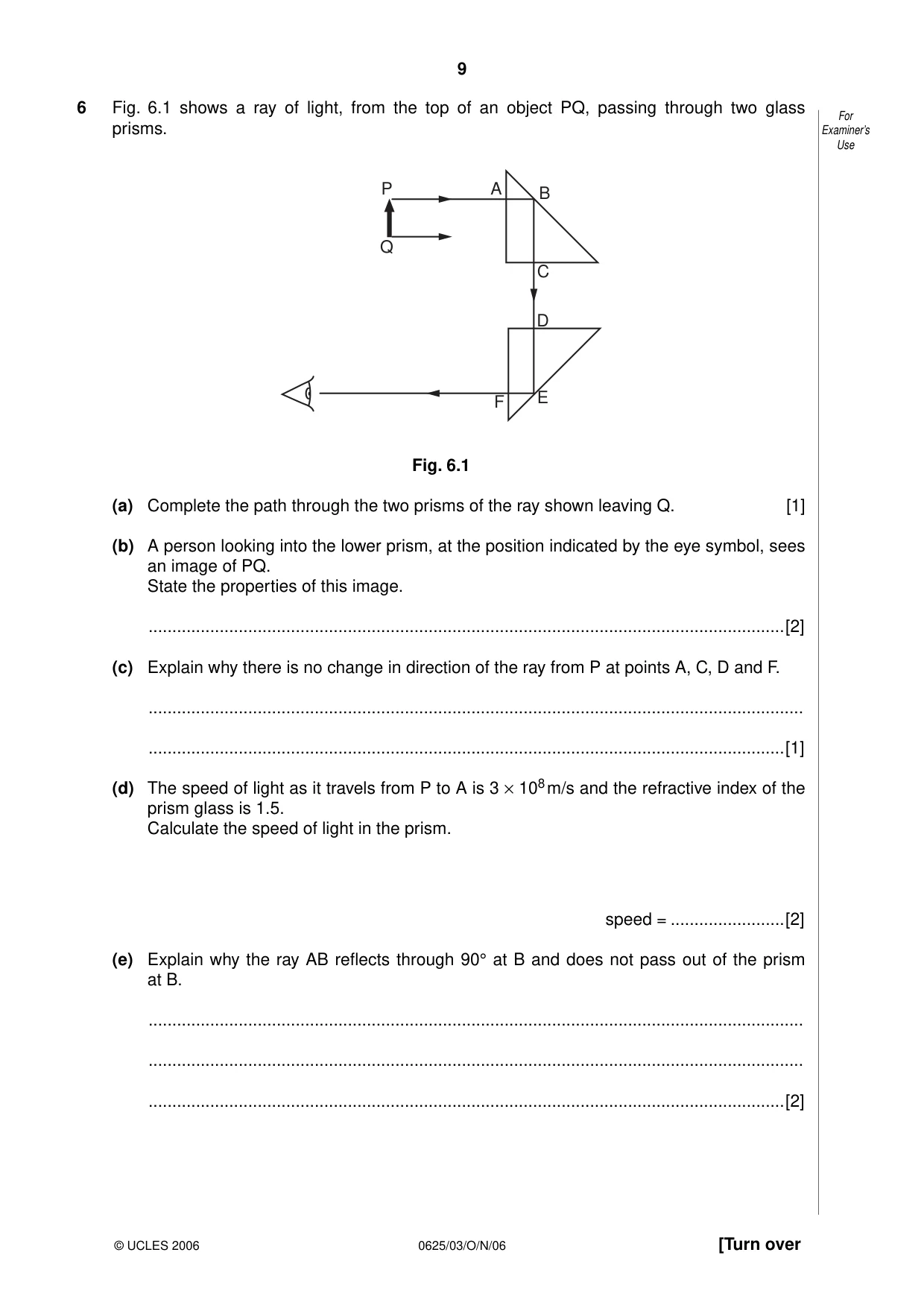 Cambridge IGCSE Physics 0625 2006 Oct/Nov Paper 3 · Variant 1 question paper, page 9 of 16