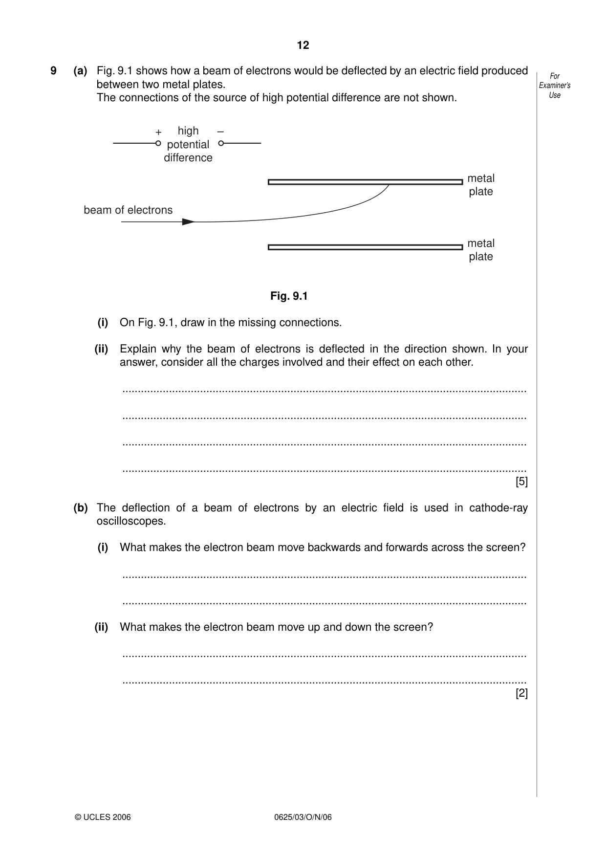 Cambridge IGCSE Physics 0625 2006 Oct/Nov Paper 3 · Variant 1 question paper, page 12 of 16