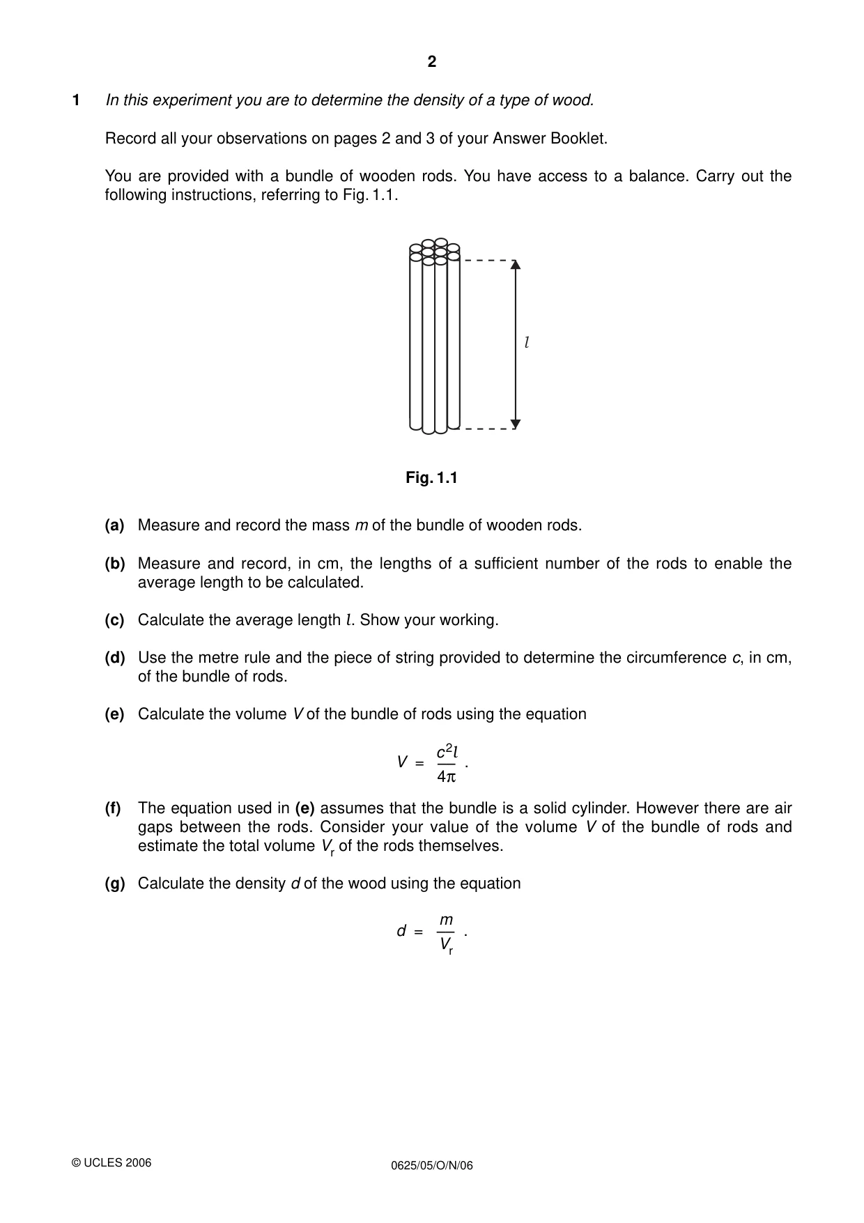 Cambridge IGCSE Physics 0625 2006 Oct/Nov Paper 5 · Variant 1 question paper, page 2 of 8