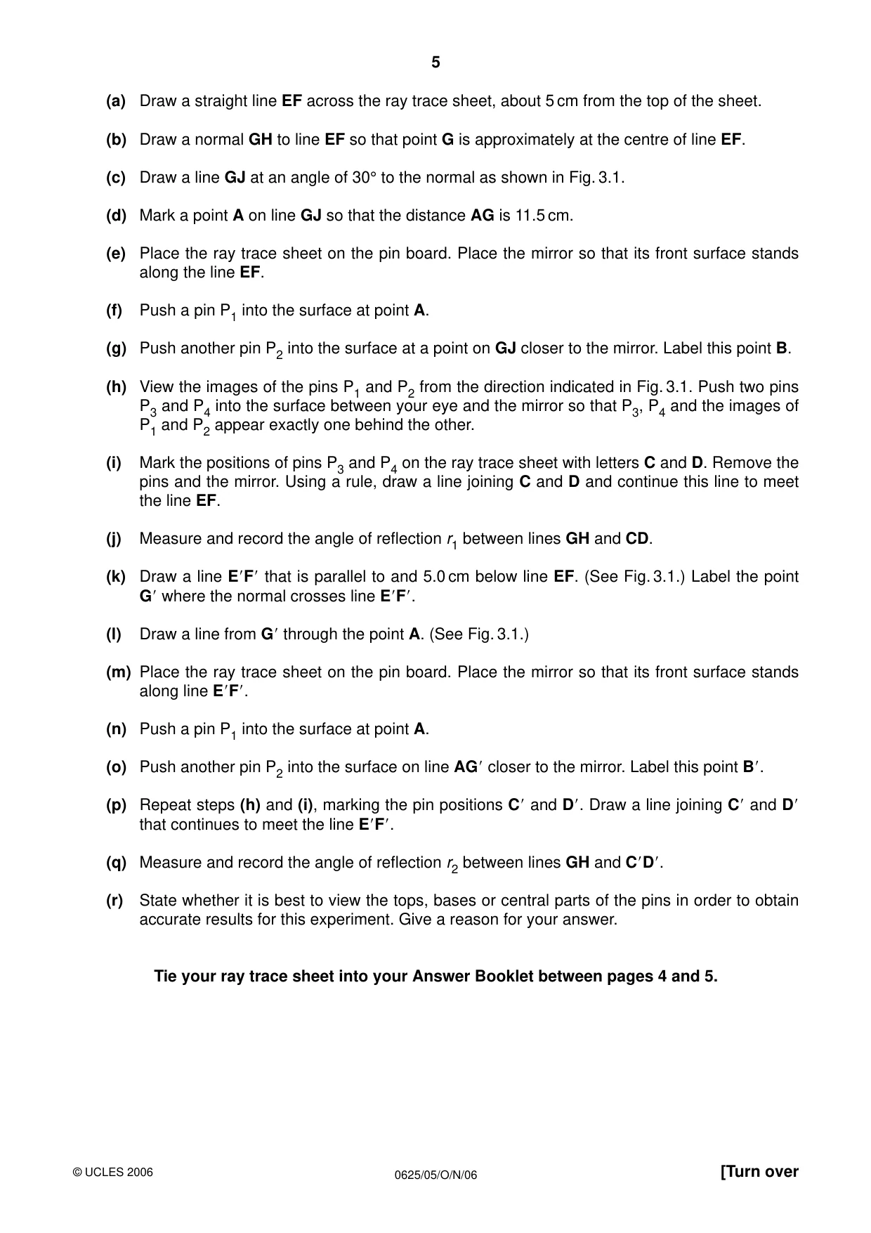 Cambridge IGCSE Physics 0625 2006 Oct/Nov Paper 5 · Variant 1 question paper, page 5 of 8