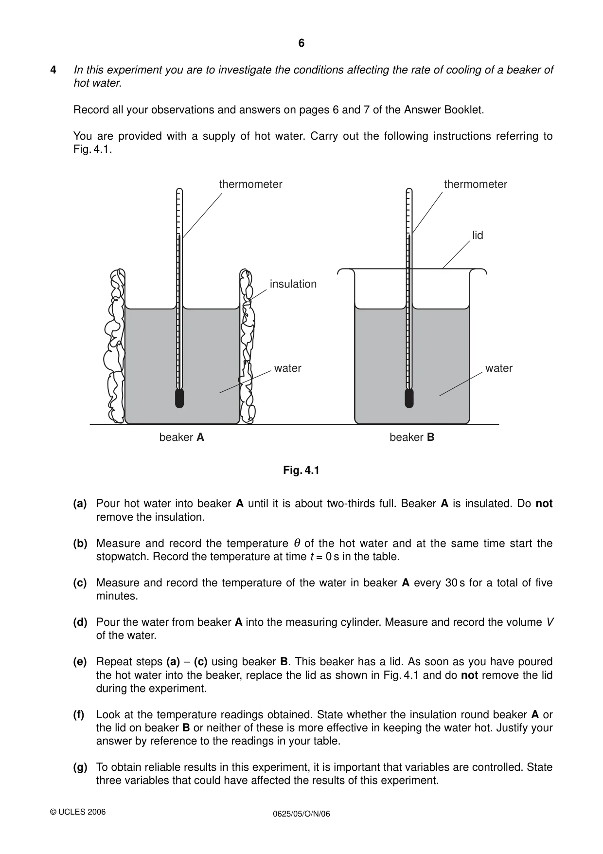 Cambridge IGCSE Physics 0625 2006 Oct/Nov Paper 5 · Variant 1 question paper, page 6 of 8