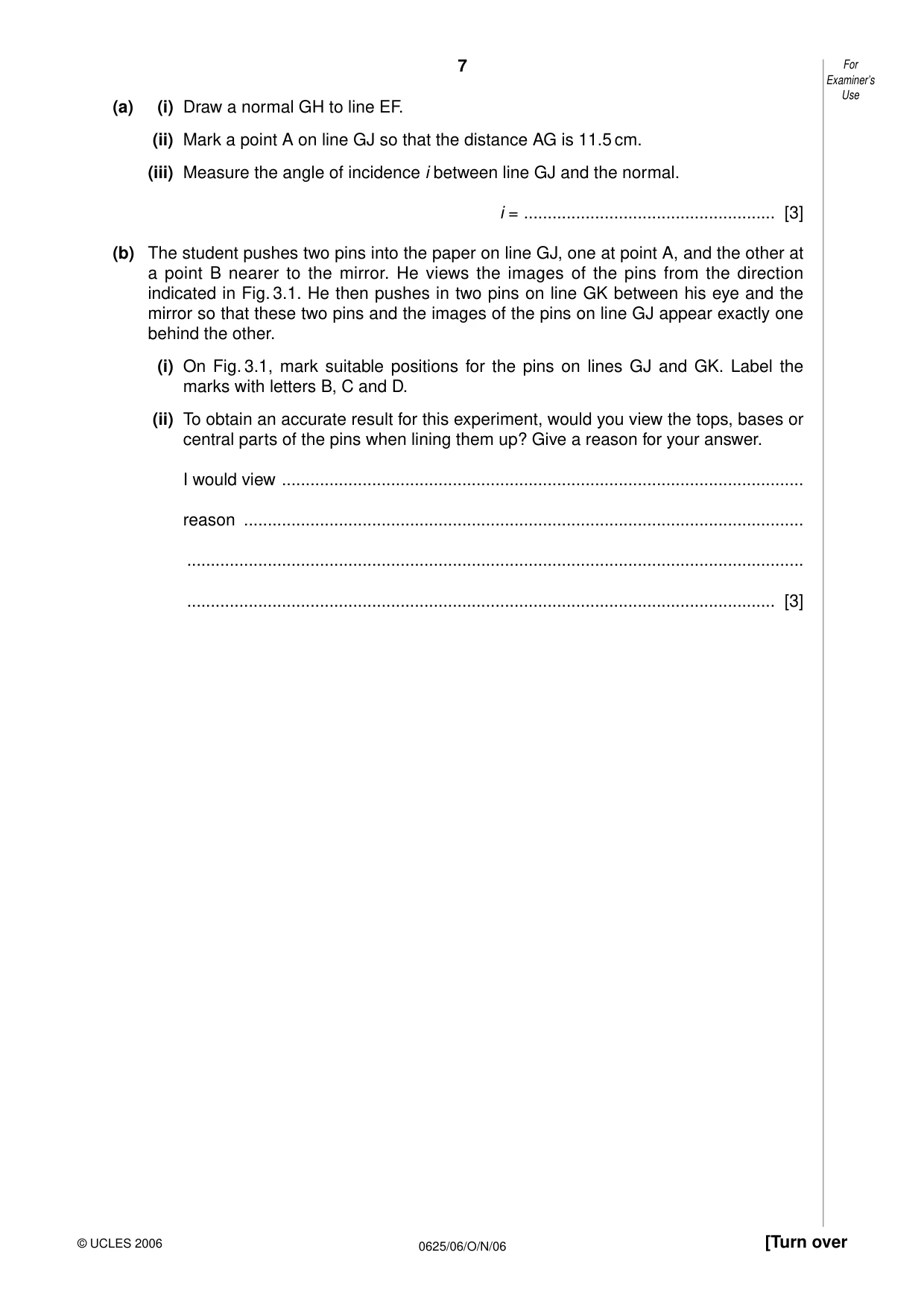 Cambridge IGCSE Physics 0625 2006 Oct/Nov Paper 6 · Variant 1 question paper, page 7 of 12