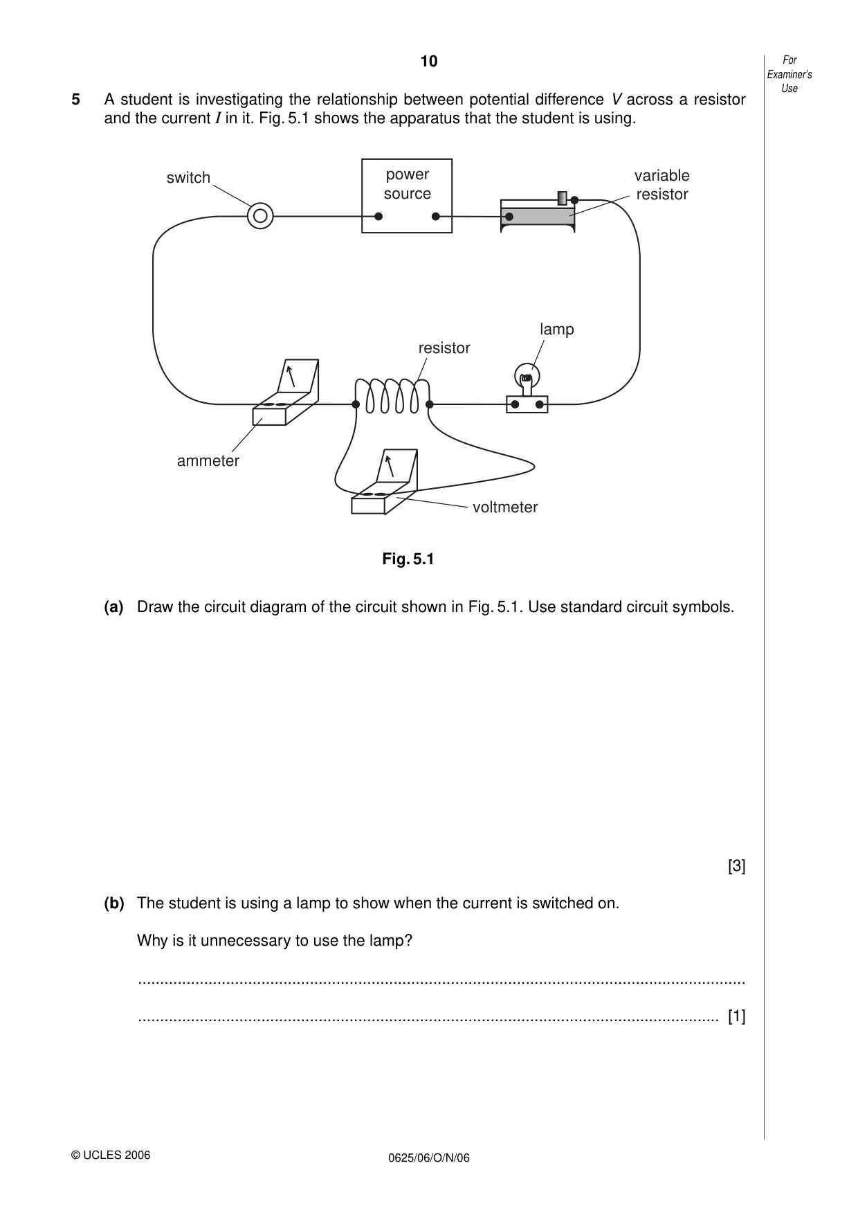 Cambridge IGCSE Physics 0625 2006 Oct/Nov Paper 6 · Variant 1 question paper, page 10 of 12
