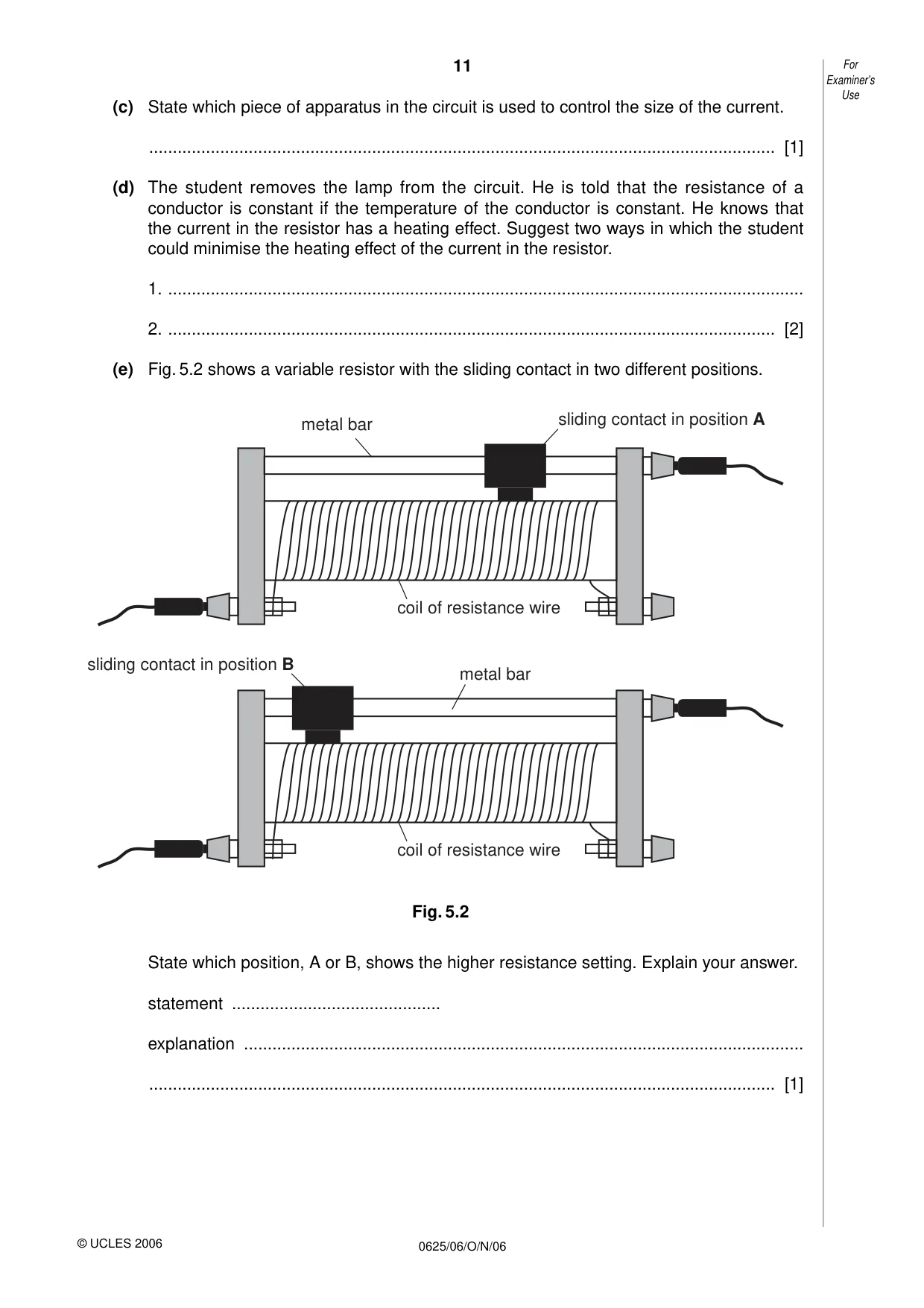 Cambridge IGCSE Physics 0625 2006 Oct/Nov Paper 6 · Variant 1 question paper, page 11 of 12