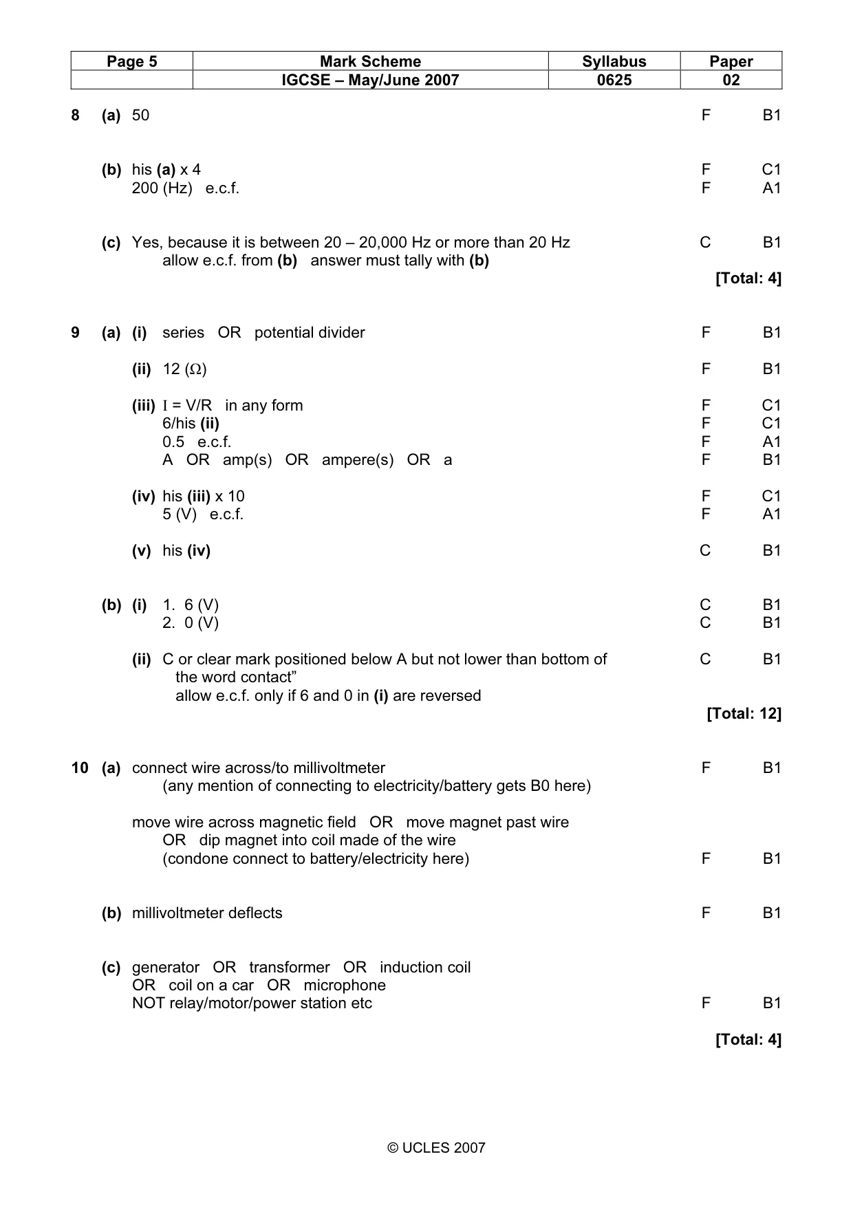 Mark scheme, page 5 of 6
