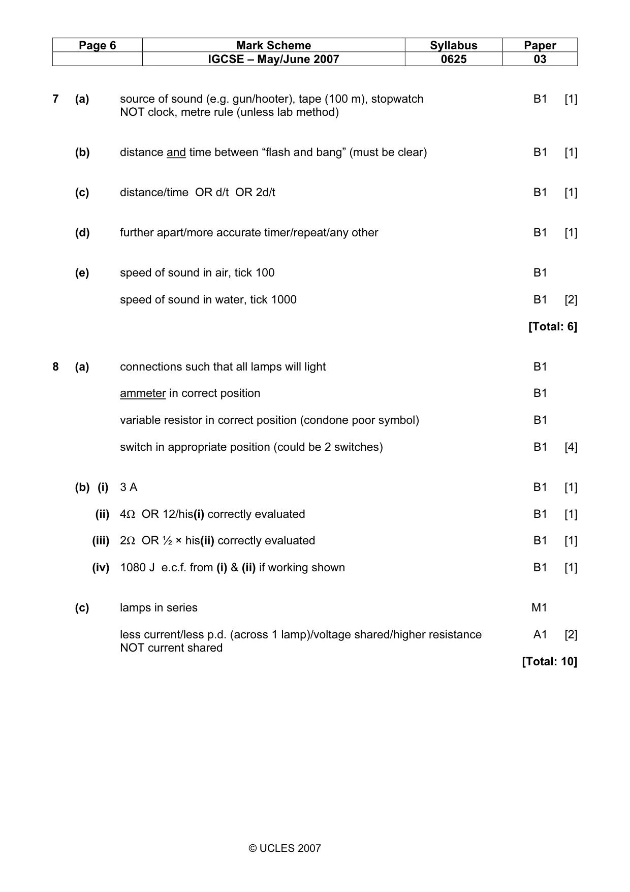 Mark scheme, page 6 of 7