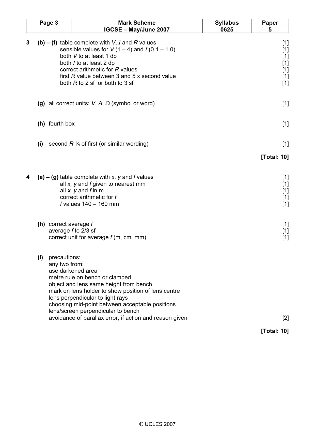 Mark scheme, page 3 of 3