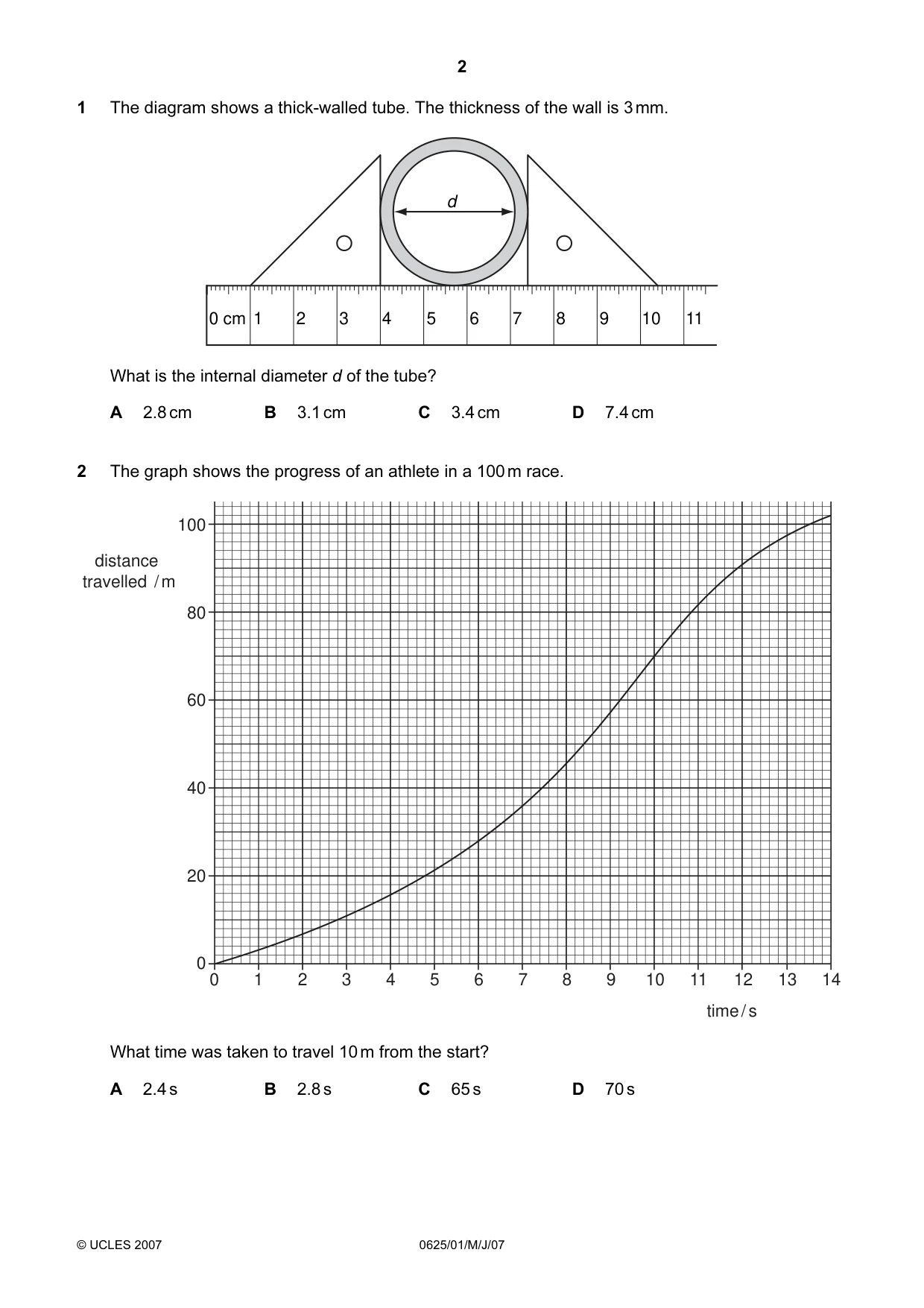 Cambridge IGCSE Physics 0625 2007 May/June Paper 1 · Variant 1 question paper, page 2 of 20
