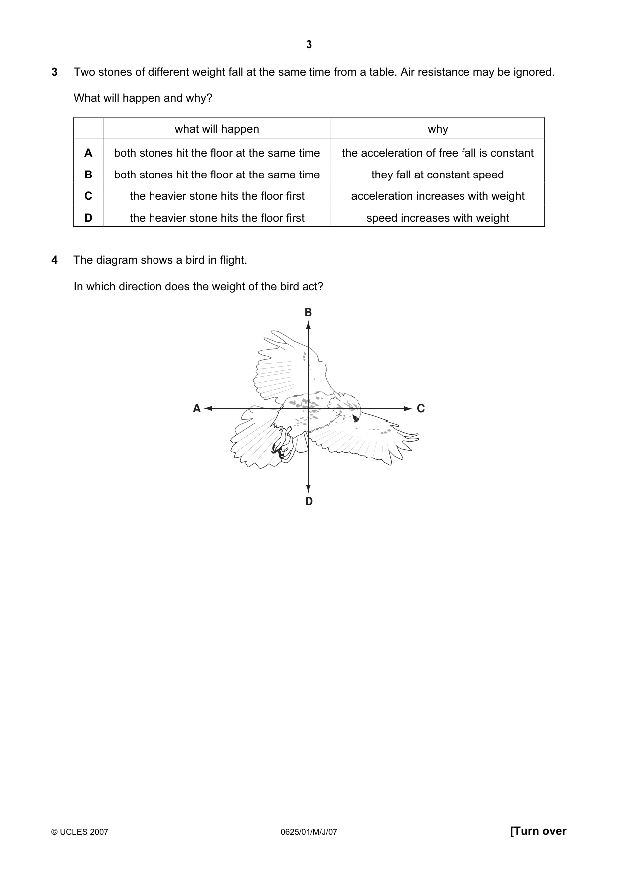 Cambridge IGCSE Physics 0625 2007 May/June Paper 1 · Variant 1 question paper, page 3 of 20