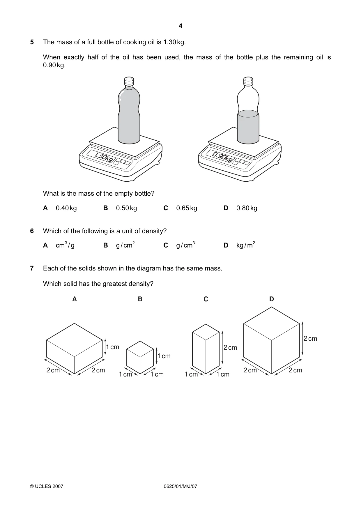 Cambridge IGCSE Physics 0625 2007 May/June Paper 1 · Variant 1 question paper, page 4 of 20