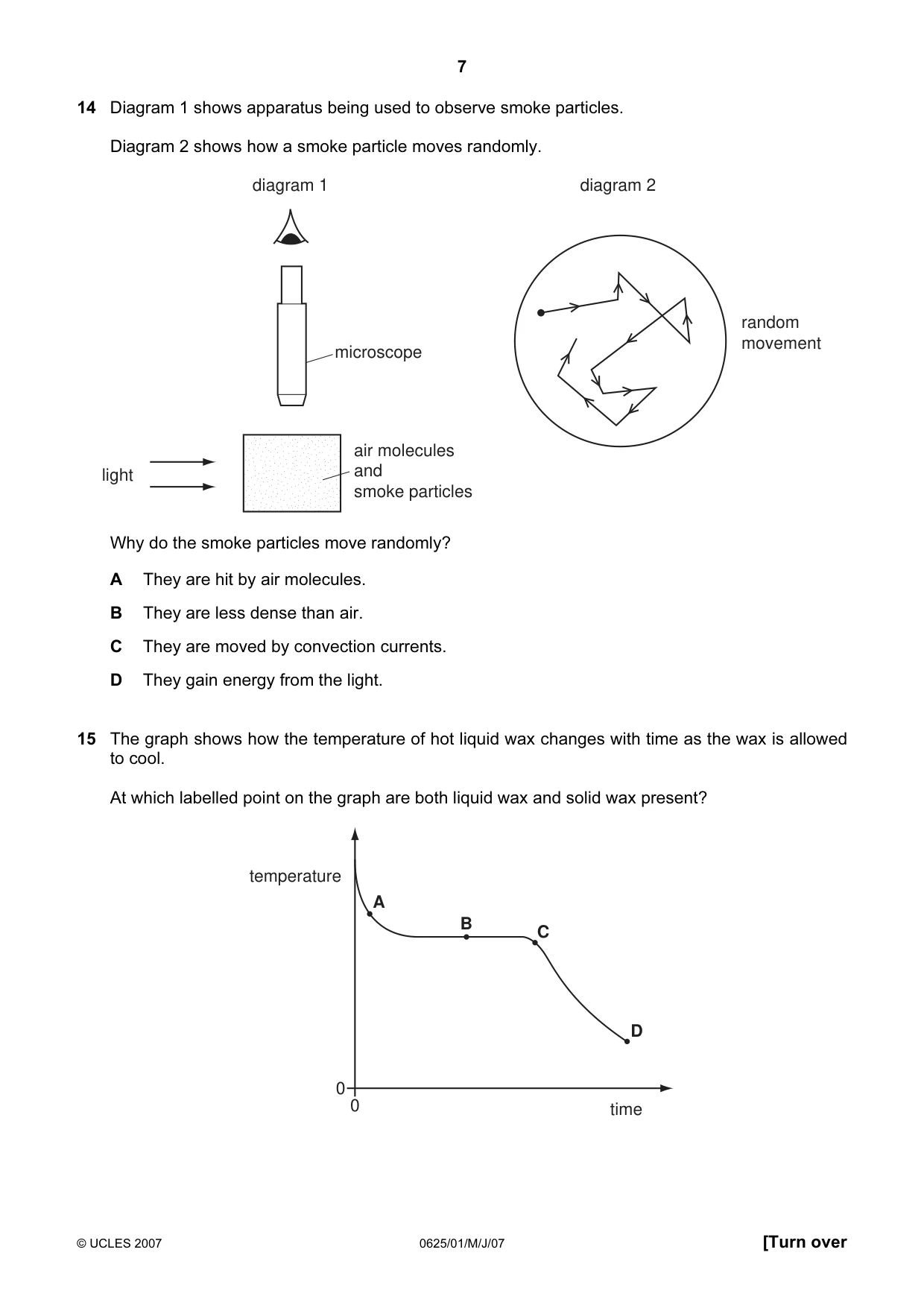 Cambridge IGCSE Physics 0625 2007 May/June Paper 1 · Variant 1 question paper, page 7 of 20