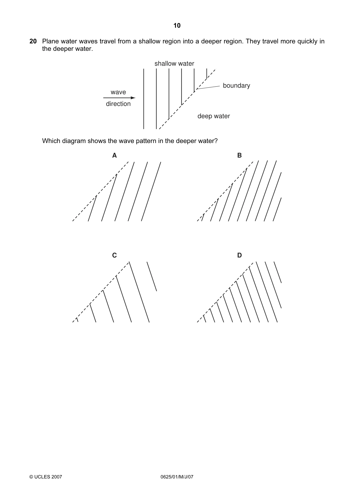 Cambridge IGCSE Physics 0625 2007 May/June Paper 1 · Variant 1 question paper, page 10 of 20