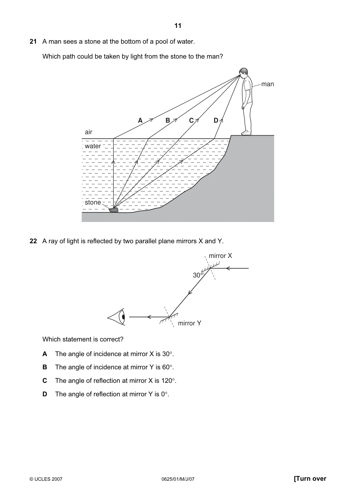Cambridge IGCSE Physics 0625 2007 May/June Paper 1 · Variant 1 question paper, page 11 of 20