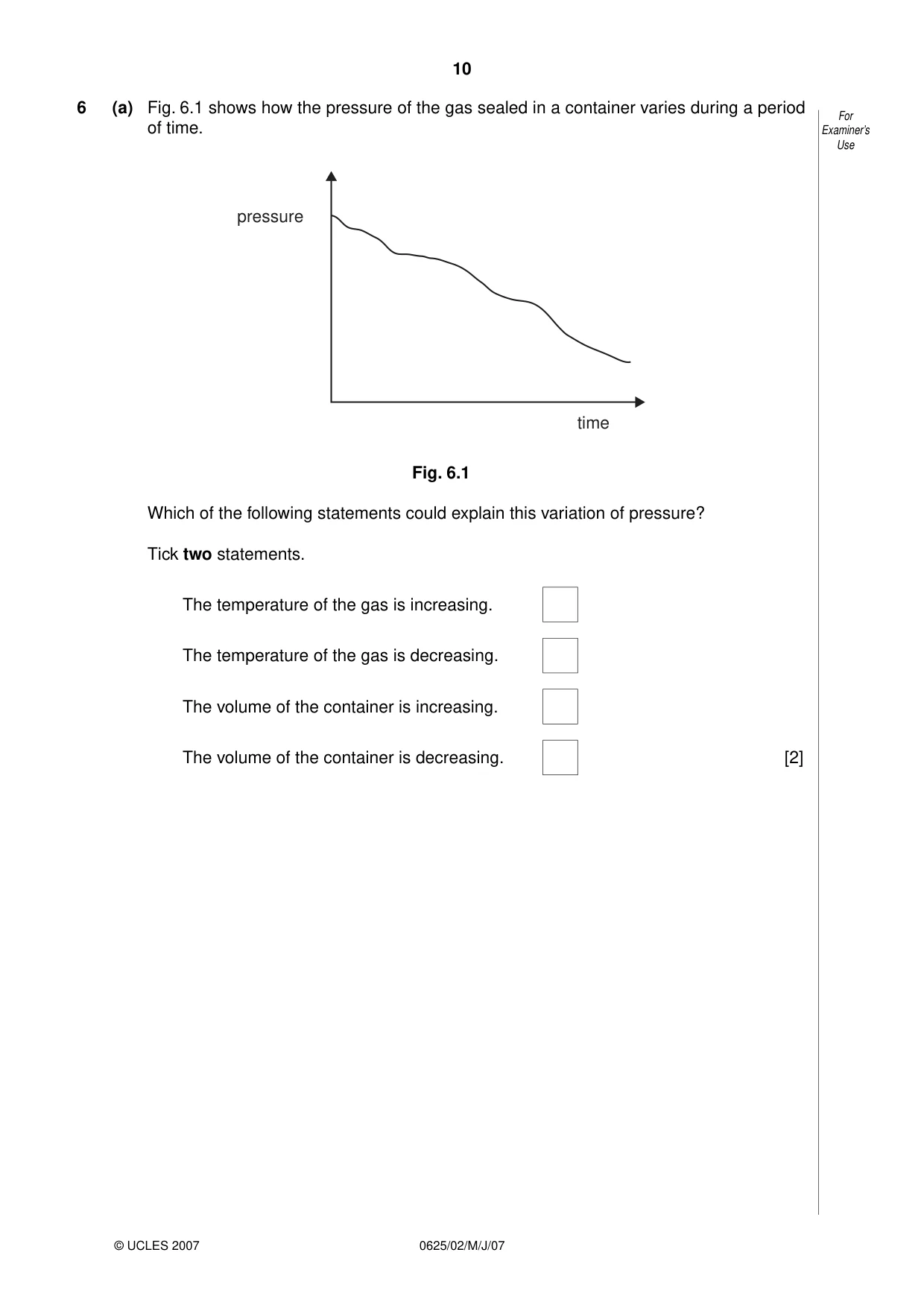 Cambridge IGCSE Physics 0625 2007 May/June Paper 2 · Variant 1 question paper, page 10 of 20