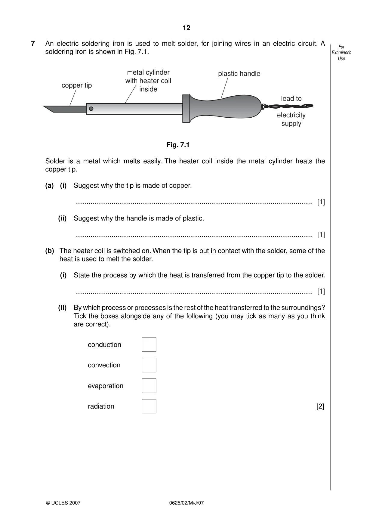 Cambridge IGCSE Physics 0625 2007 May/June Paper 2 · Variant 1 question paper, page 12 of 20