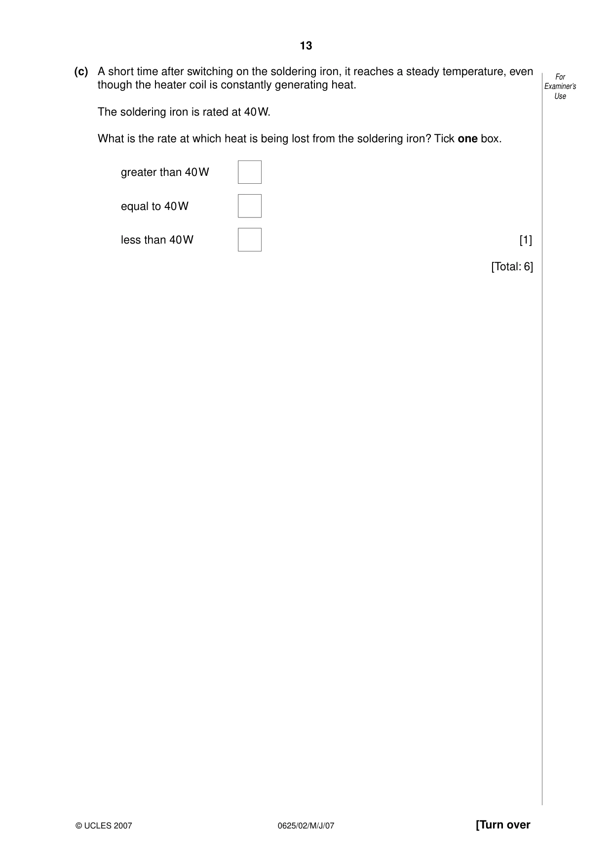 Cambridge IGCSE Physics 0625 2007 May/June Paper 2 · Variant 1 question paper, page 13 of 20