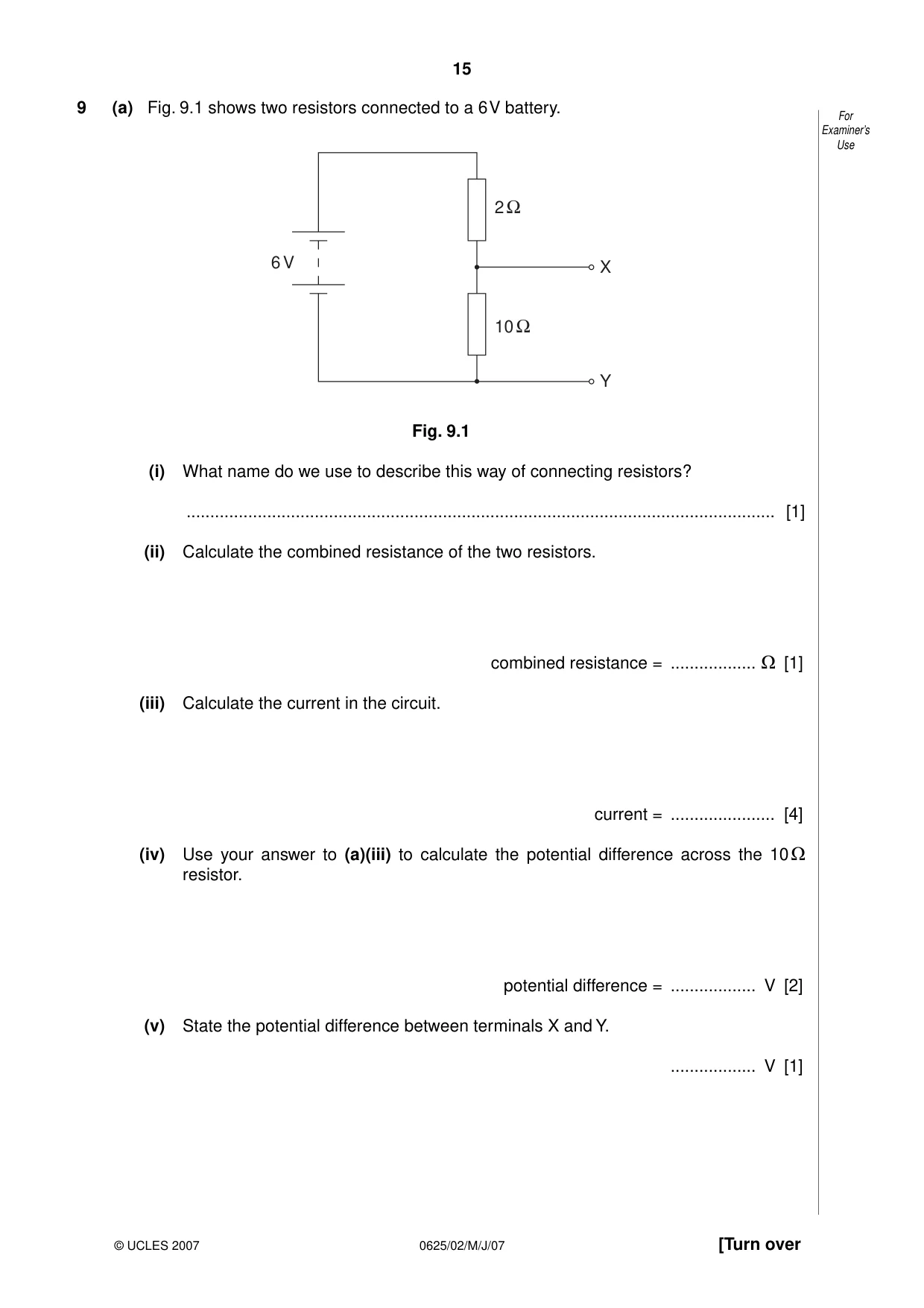 Cambridge IGCSE Physics 0625 2007 May/June Paper 2 · Variant 1 question paper, page 15 of 20