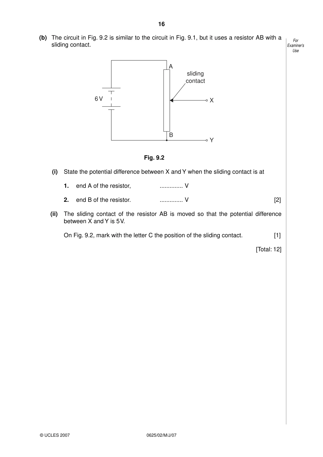 Cambridge IGCSE Physics 0625 2007 May/June Paper 2 · Variant 1 question paper, page 16 of 20