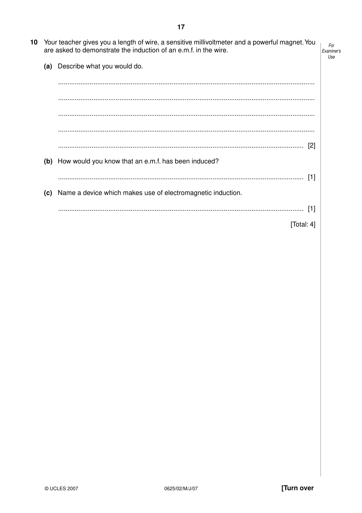 Cambridge IGCSE Physics 0625 2007 May/June Paper 2 · Variant 1 question paper, page 17 of 20