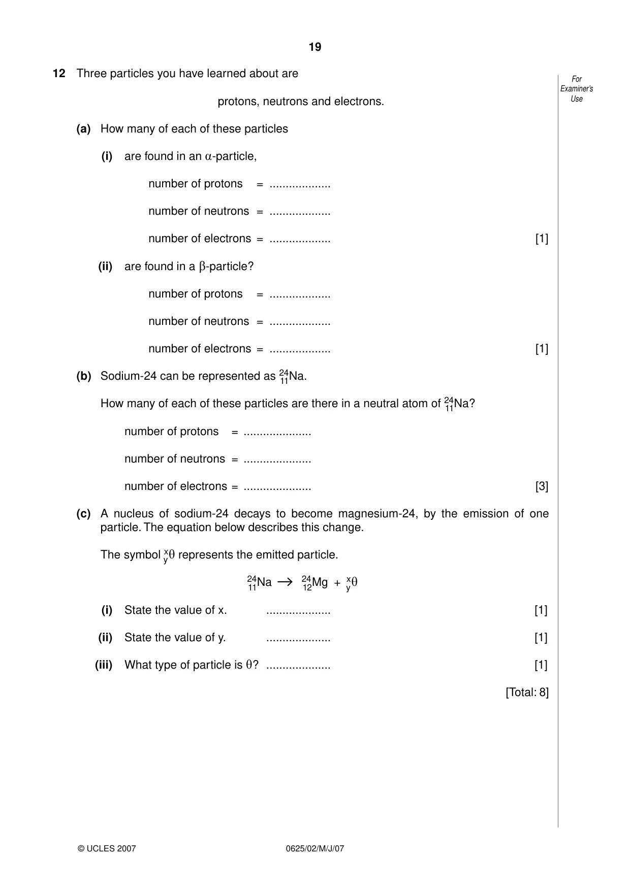 Cambridge IGCSE Physics 0625 2007 May/June Paper 2 · Variant 1 question paper, page 19 of 20
