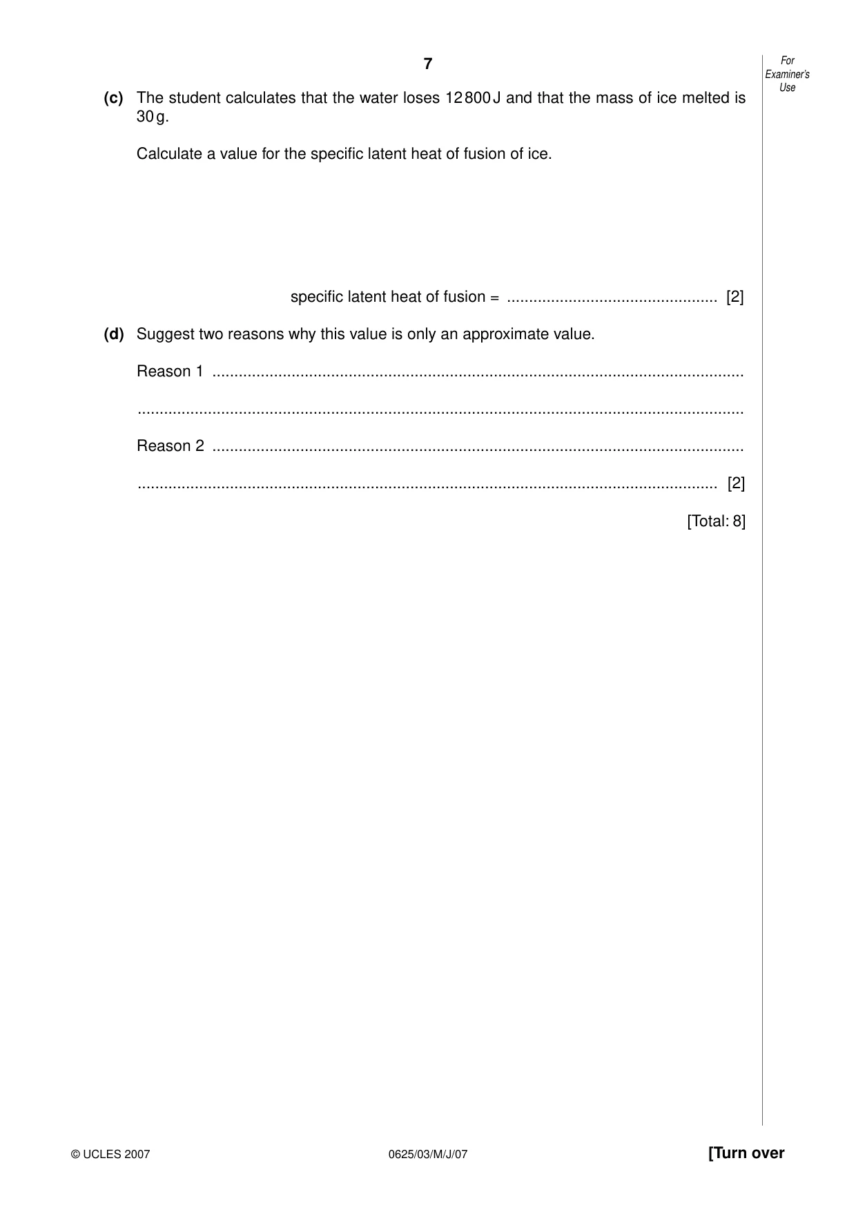Cambridge IGCSE Physics 0625 2007 May/June Paper 3 · Variant 1 question paper, page 7 of 16