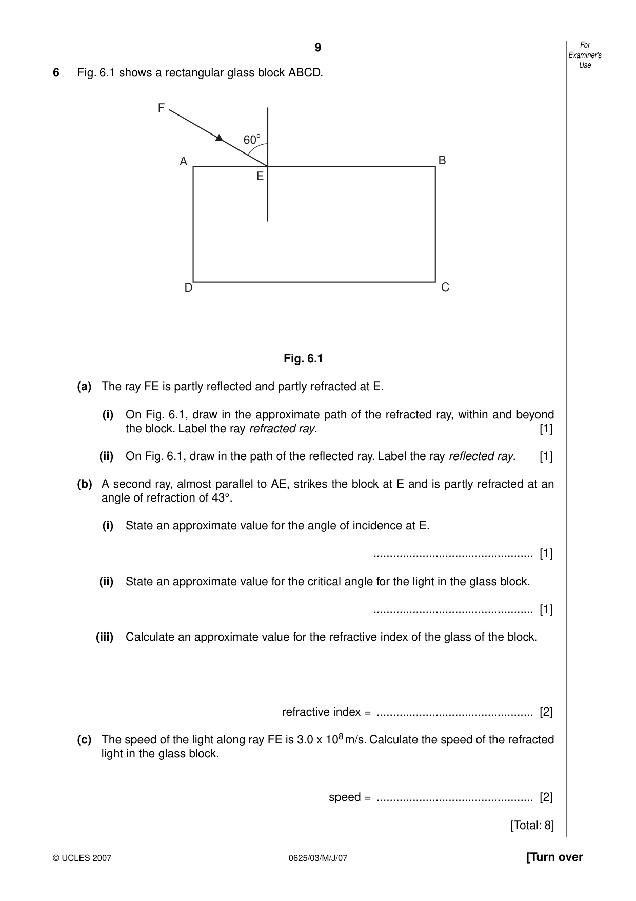 Cambridge IGCSE Physics 0625 2007 May/June Paper 3 · Variant 1 question paper, page 9 of 16