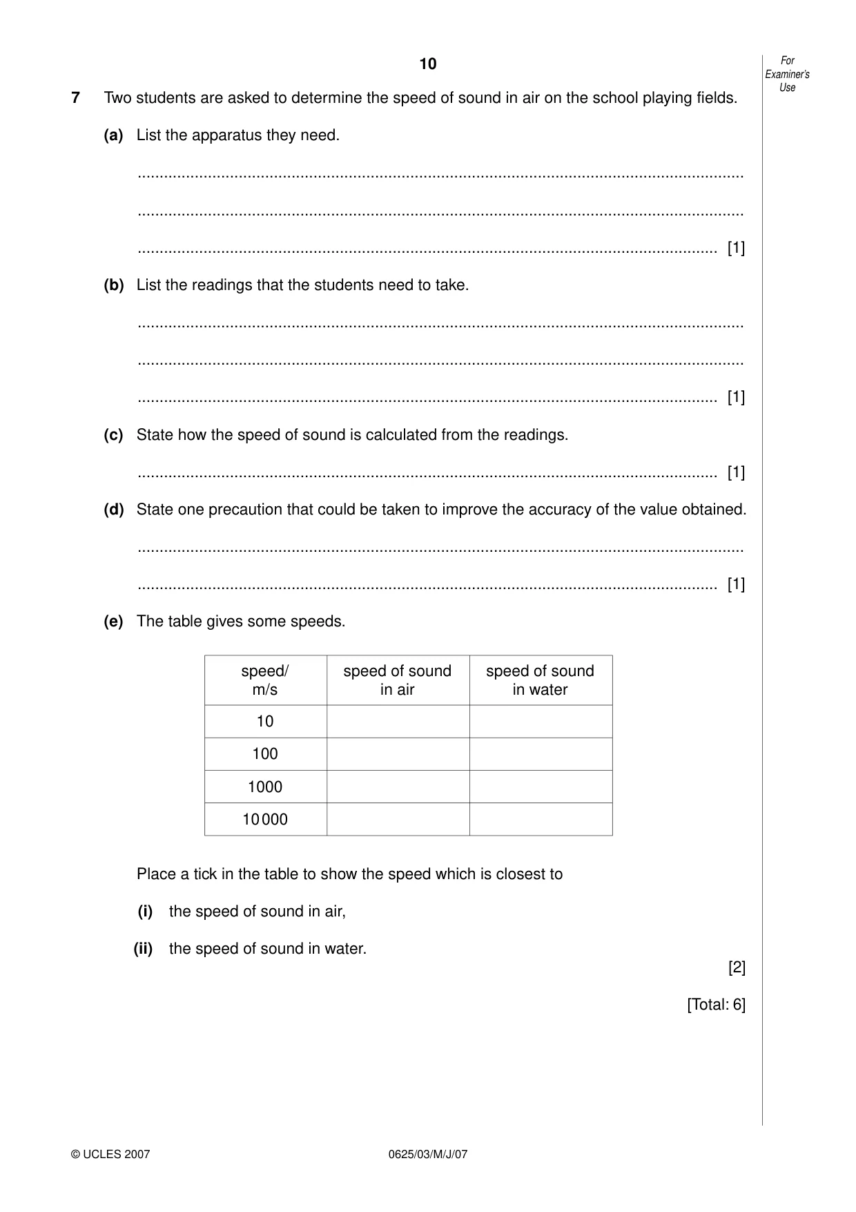 Cambridge IGCSE Physics 0625 2007 May/June Paper 3 · Variant 1 question paper, page 10 of 16