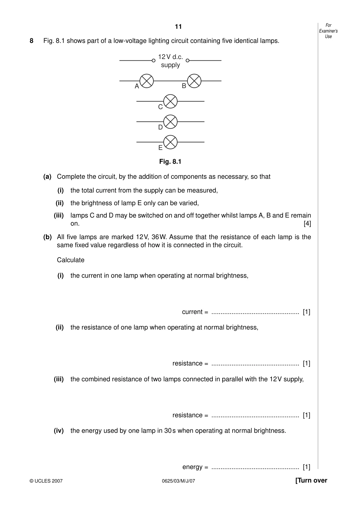 Cambridge IGCSE Physics 0625 2007 May/June Paper 3 · Variant 1 question paper, page 11 of 16
