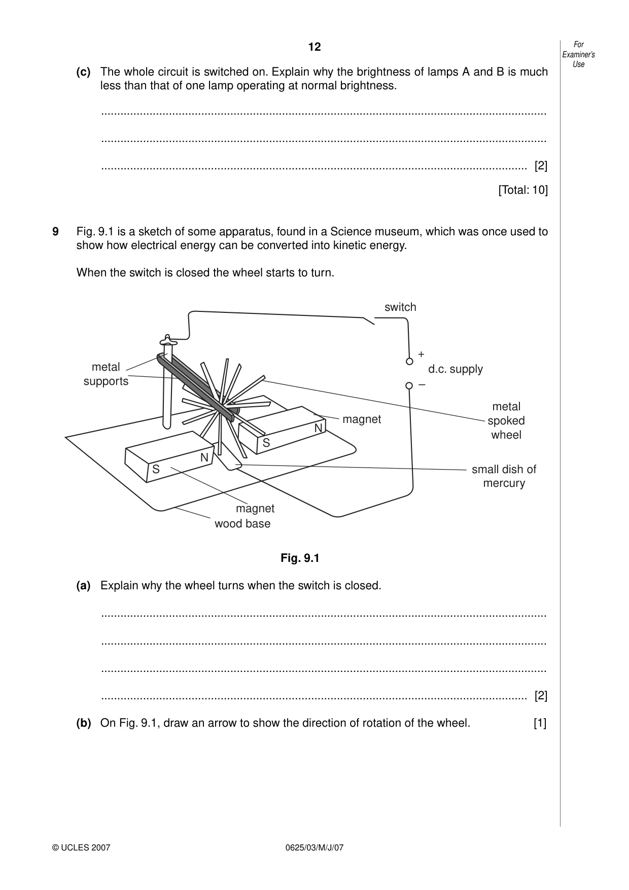 Cambridge IGCSE Physics 0625 2007 May/June Paper 3 · Variant 1 question paper, page 12 of 16