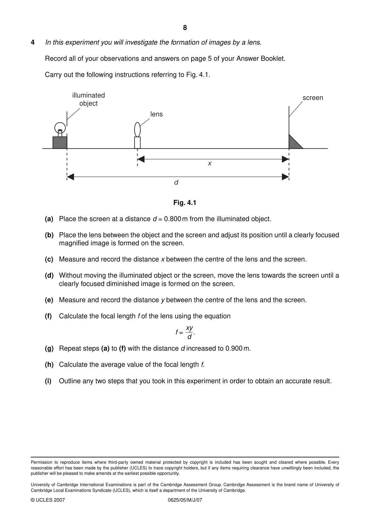 Cambridge IGCSE Physics 0625 2007 May/June Paper 5 · Variant 1 question paper, page 8 of 8