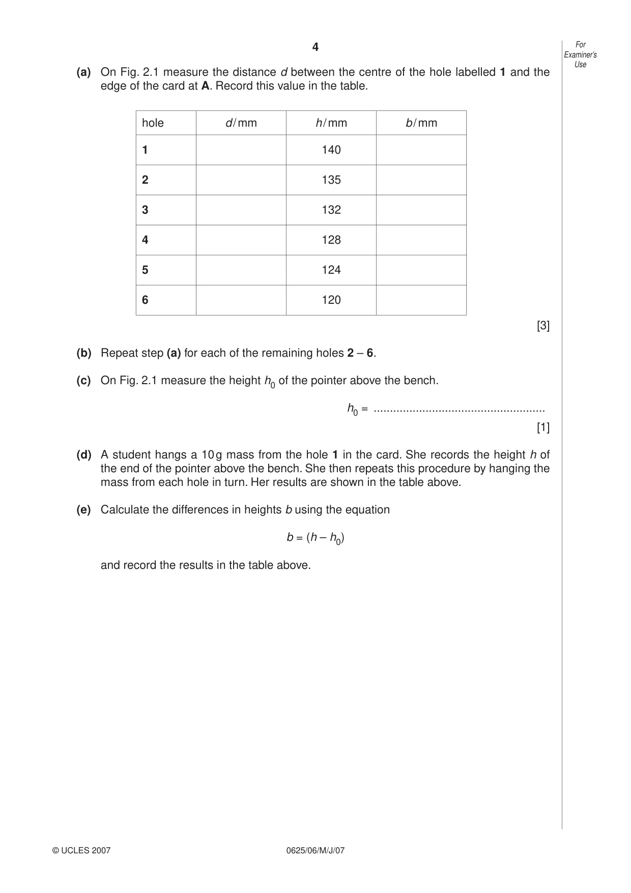 Cambridge IGCSE Physics 0625 2007 May/June Paper 6 · Variant 1 question paper, page 4 of 12