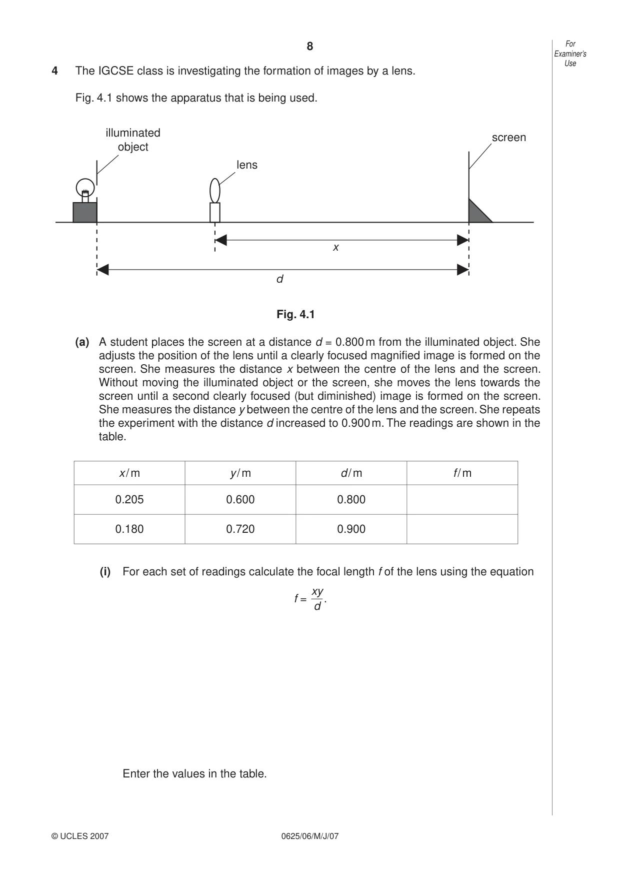 Cambridge IGCSE Physics 0625 2007 May/June Paper 6 · Variant 1 question paper, page 8 of 12