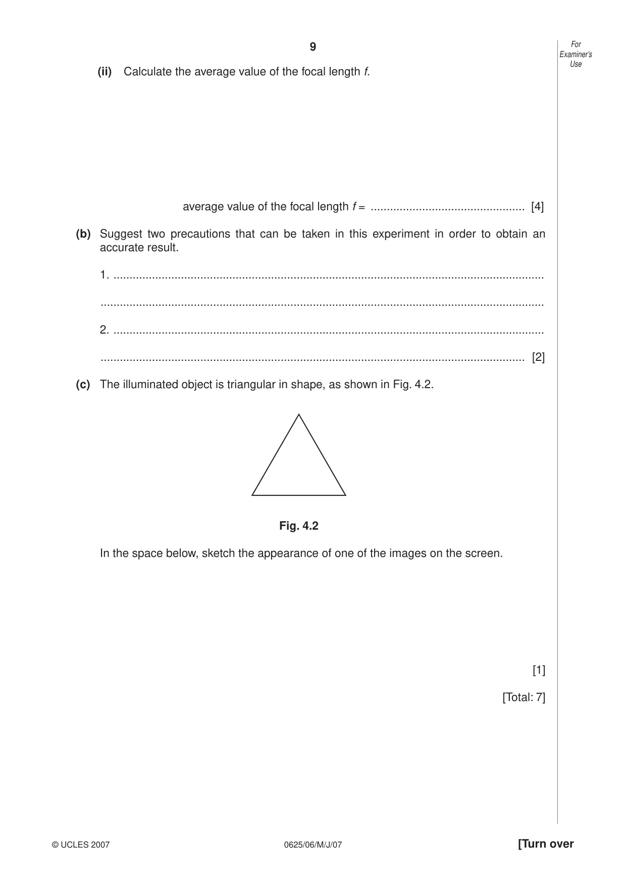 Cambridge IGCSE Physics 0625 2007 May/June Paper 6 · Variant 1 question paper, page 9 of 12