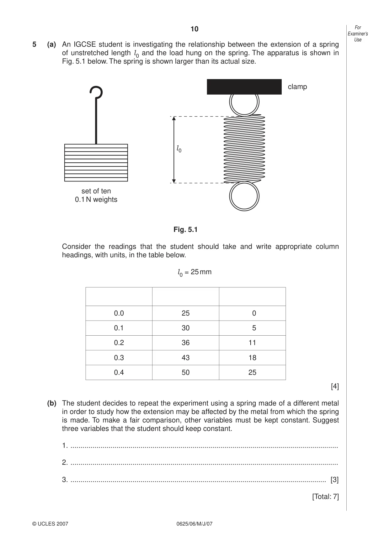 Cambridge IGCSE Physics 0625 2007 May/June Paper 6 · Variant 1 question paper, page 10 of 12