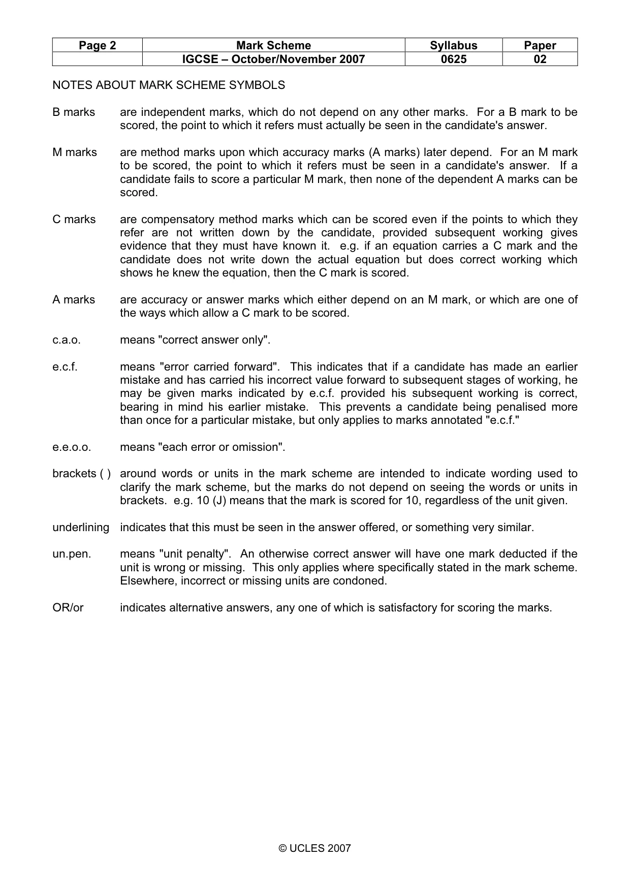 Mark scheme, page 2 of 6