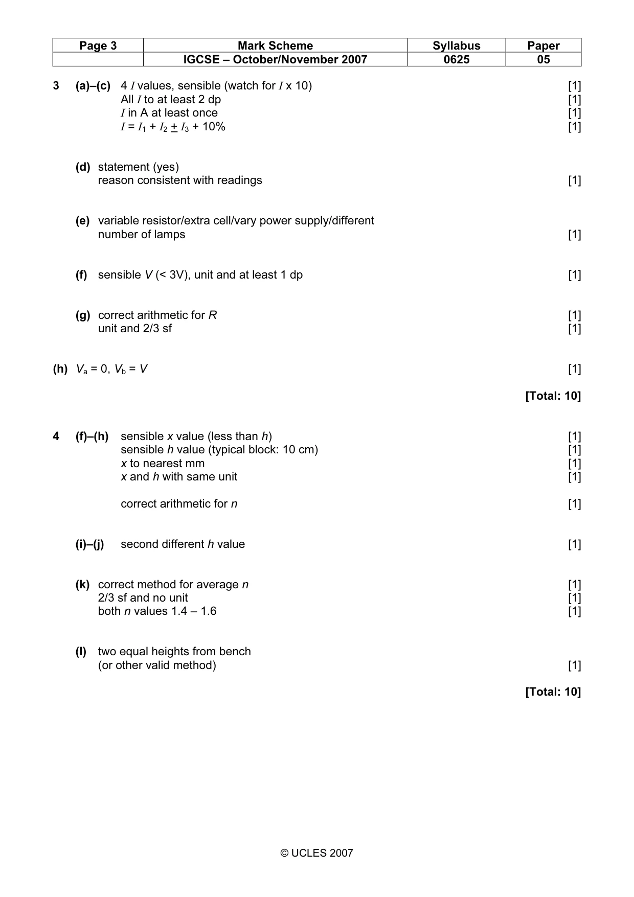 Mark scheme, page 3 of 3
